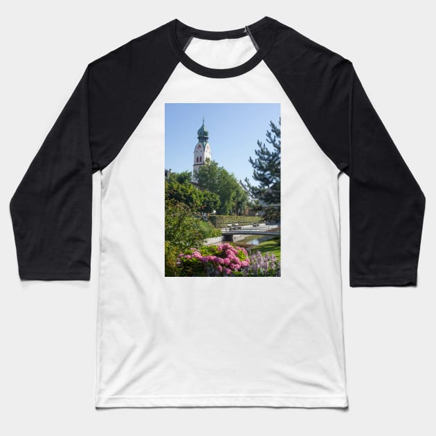 Riedergarten with parish church of St. Nikolaus, Rosenheim, Upper Bavaria, Bavaria, Germany, Europe Baseball T-Shirt by Kruegerfoto